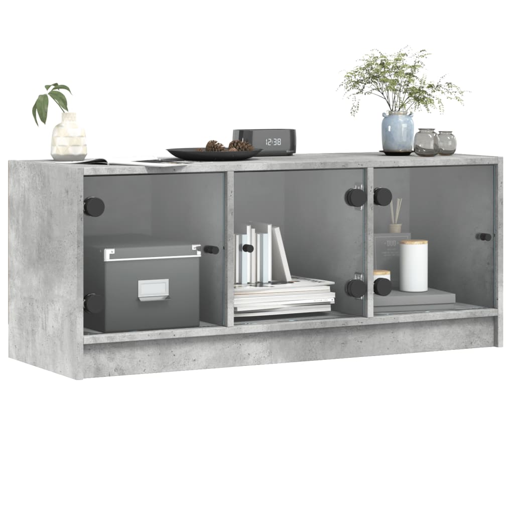 betonszürke TV-szekrény üvegajtókkal 102 x 37 x 42 cm