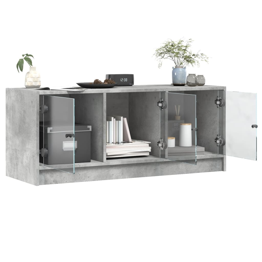 betonszürke TV-szekrény üvegajtókkal 102 x 37 x 42 cm