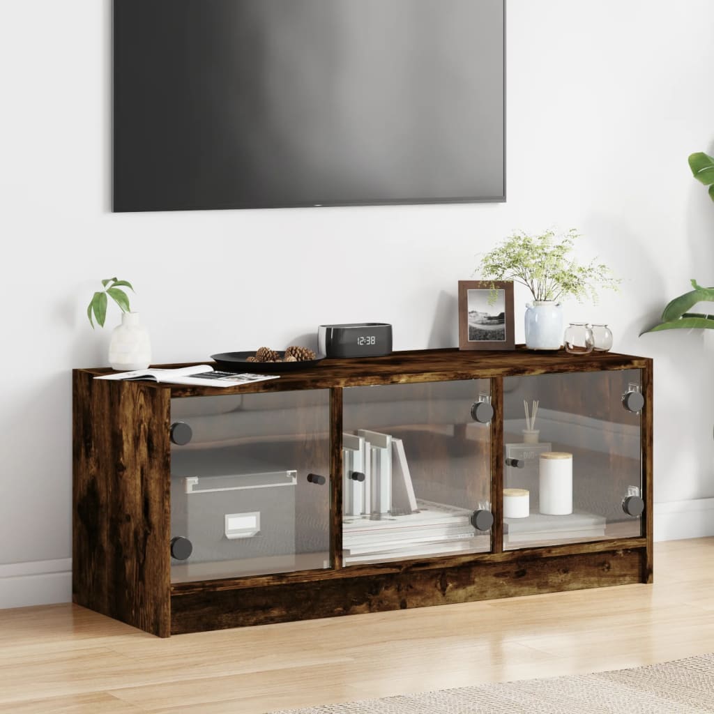 sonoma tölgy színű TV-szekrény üvegajtókkal 102 x 37 x 42 cm