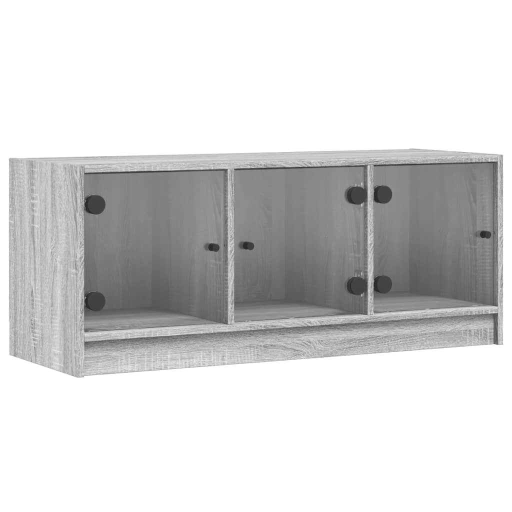szürke sonoma színű TV-szekrény üvegajtókkal 102 x 37 x 42 cm