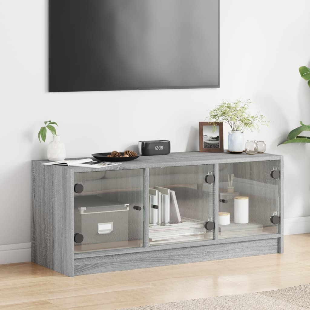 szürke sonoma színű TV-szekrény üvegajtókkal 102 x 37 x 42 cm