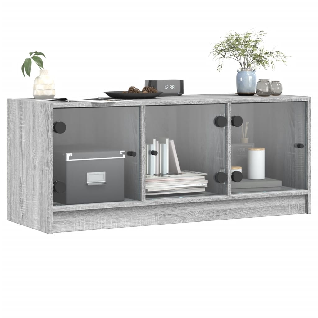 szürke sonoma színű TV-szekrény üvegajtókkal 102 x 37 x 42 cm