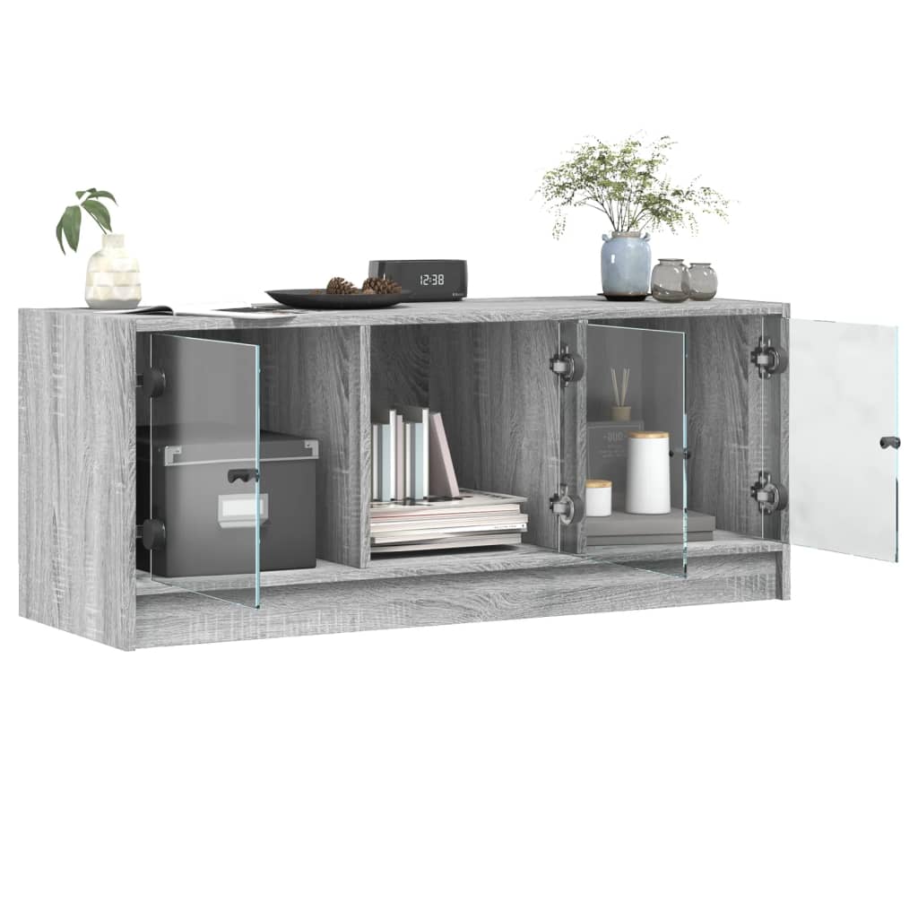 szürke sonoma színű TV-szekrény üvegajtókkal 102 x 37 x 42 cm