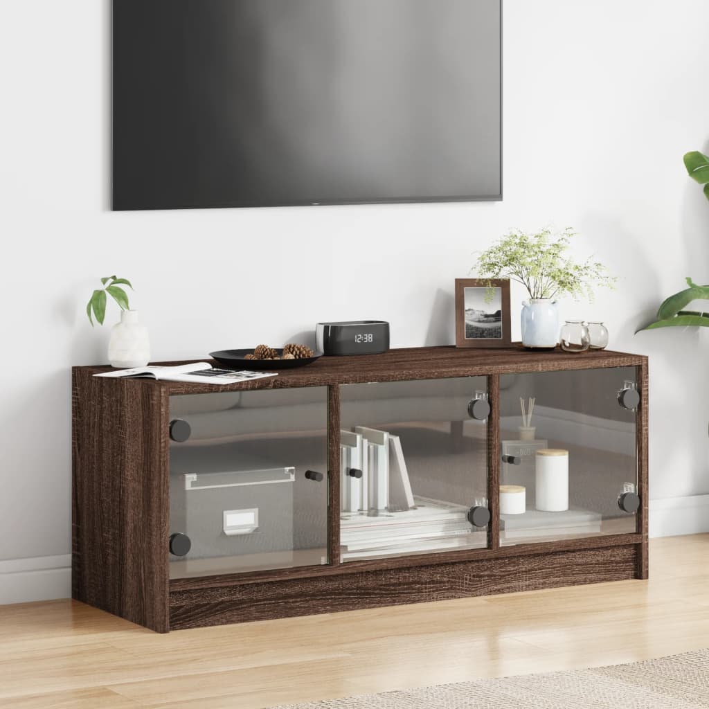 barna tölgyszínű TV-szekrény üvegajtókkal 102 x 37 x 42 cm
