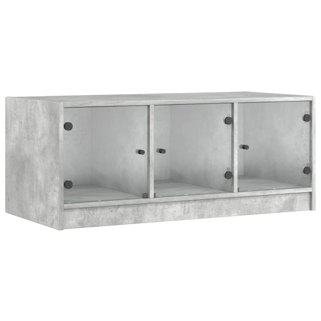 betonszürke dohányzóasztal üvegajtókkal 102 x 50 x 42 cm