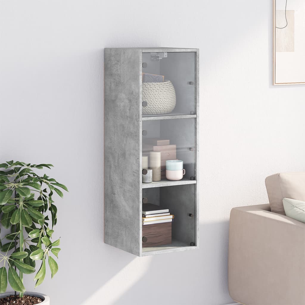 betonszürke faliszekrény üvegajtókkal 35x37x100 cm