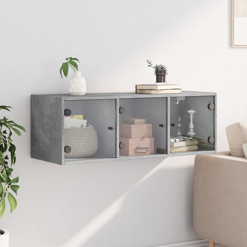 betonszürke faliszekrény üvegajtókkal 102 x 37 x 35 cm