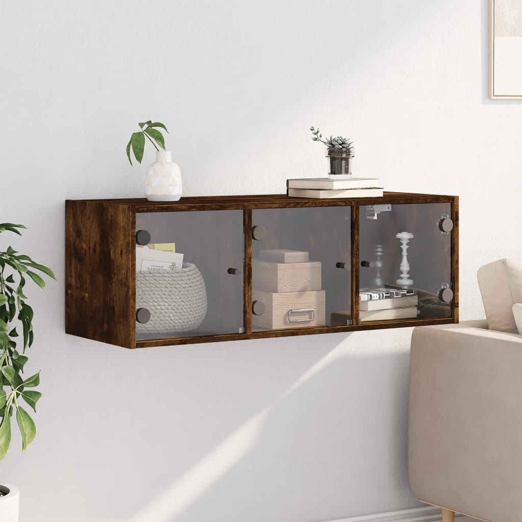 füstös tölgy színű faliszekrény üvegajtókkal 102 x 37 x 35 cm
