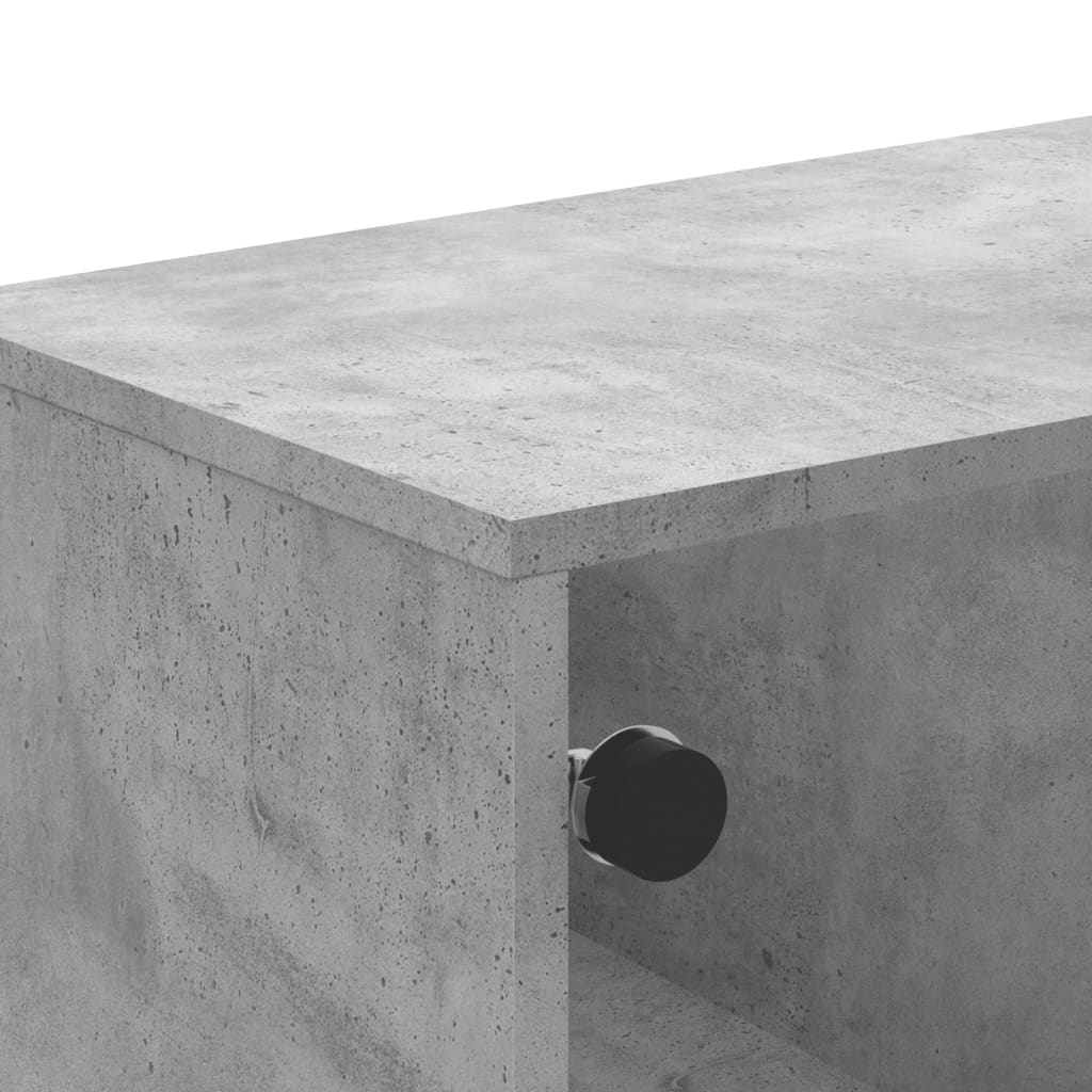 betonszürke dohányzóasztal üvegajtókkal 68,5 x 50 x 50 cm