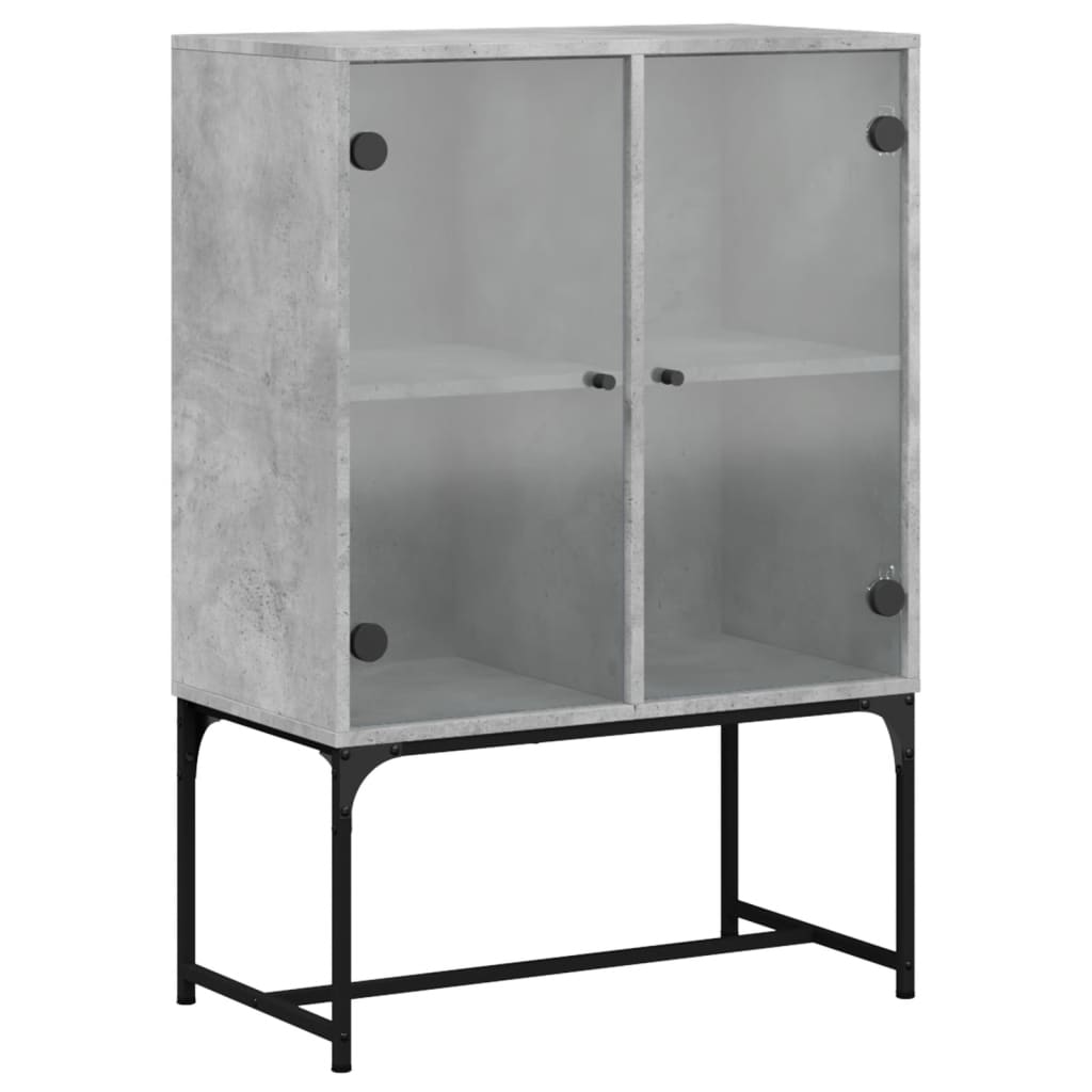 betonszürke kisszekrény üvegajtókkal 69x37x100 cm