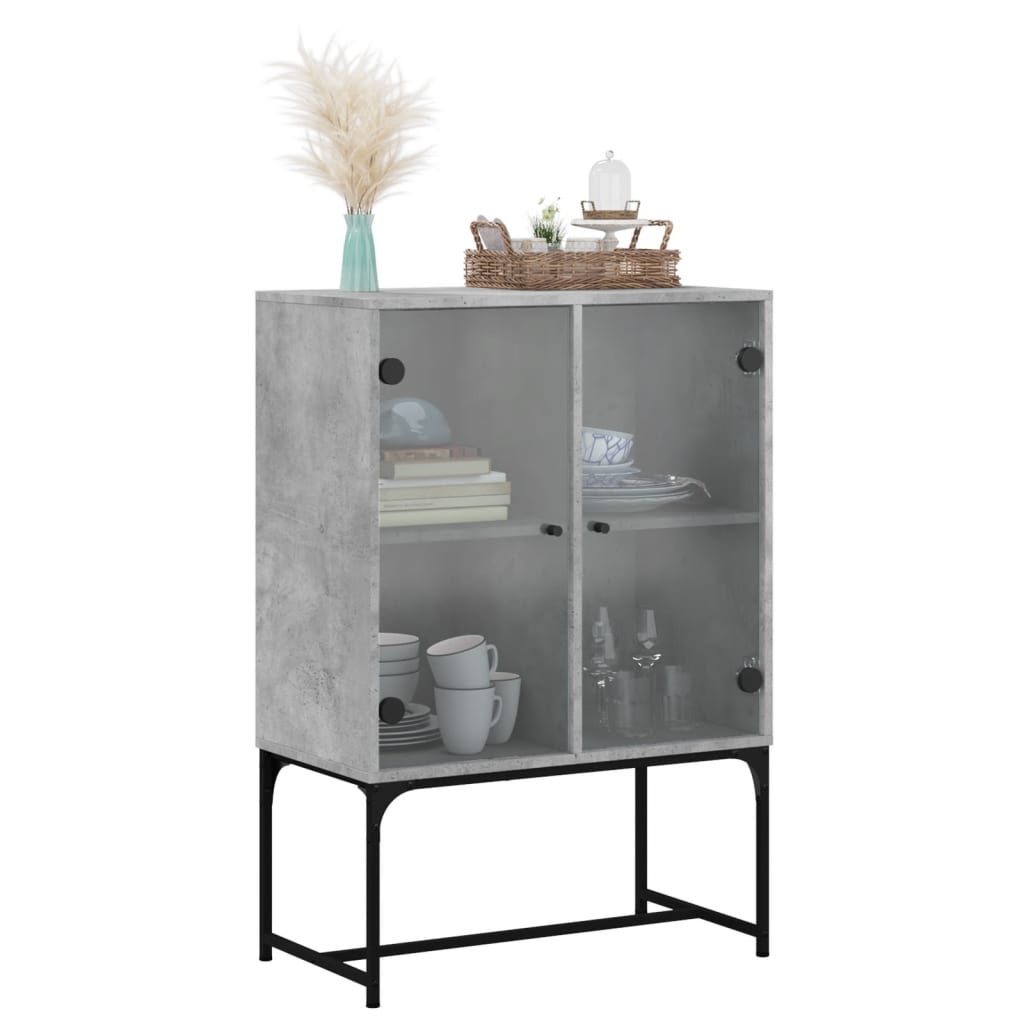 betonszürke kisszekrény üvegajtókkal 69x37x100 cm