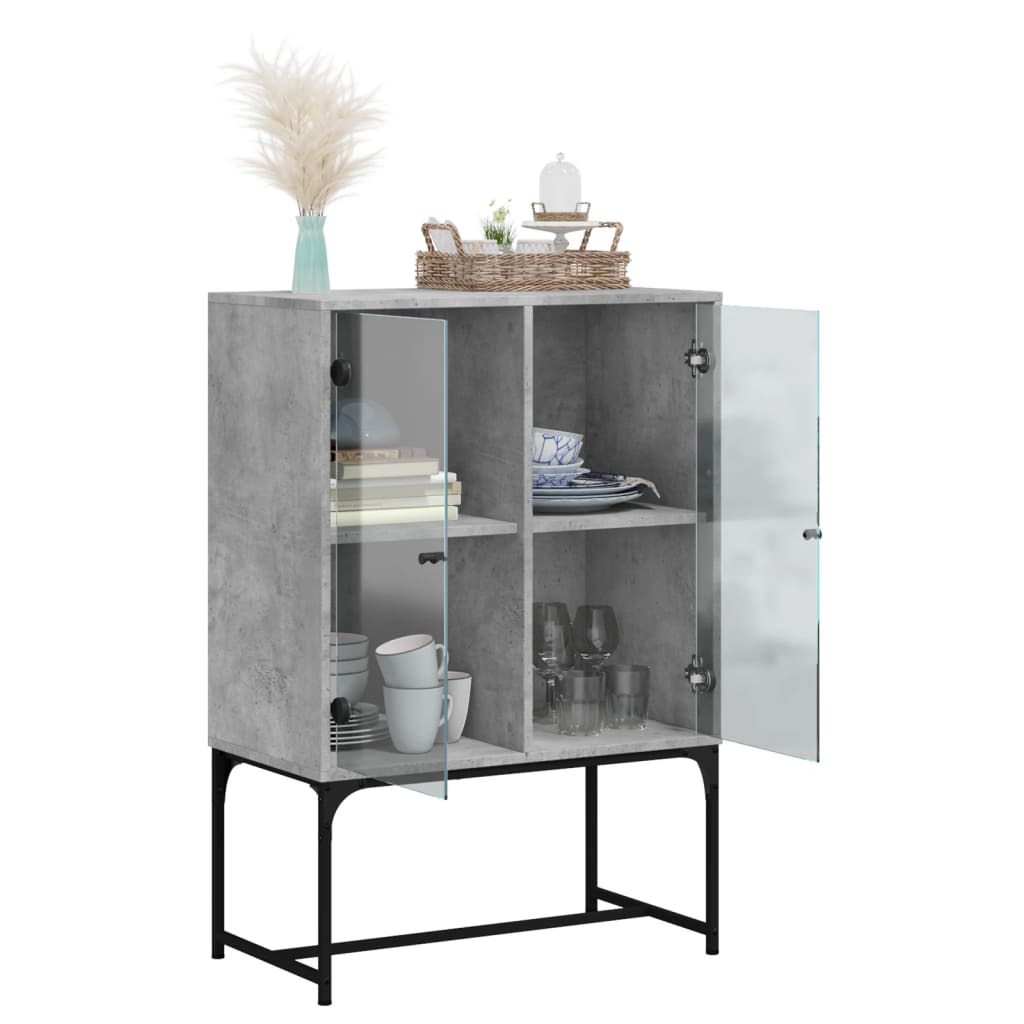 betonszürke kisszekrény üvegajtókkal 69x37x100 cm