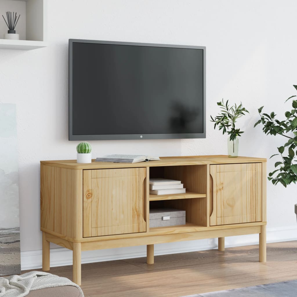 FLORO viaszbarna tömör fenyőfa TV-szekrény 114 x 43 x 55 cm