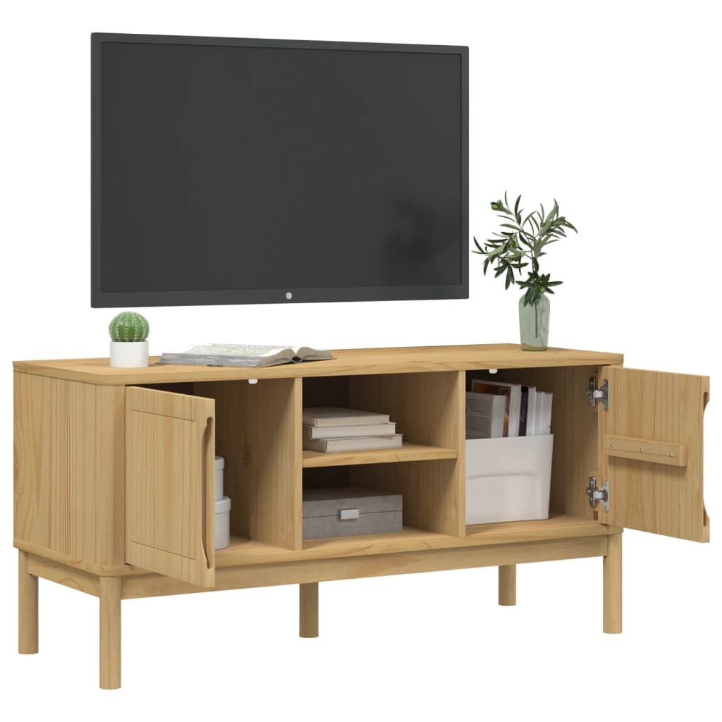 FLORO viaszbarna tömör fenyőfa TV-szekrény 114 x 43 x 55 cm
