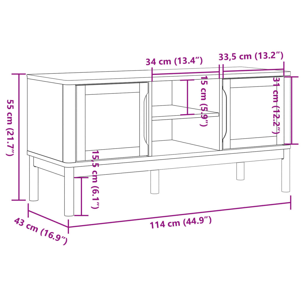 FLORO viaszbarna tömör fenyőfa TV-szekrény 114 x 43 x 55 cm