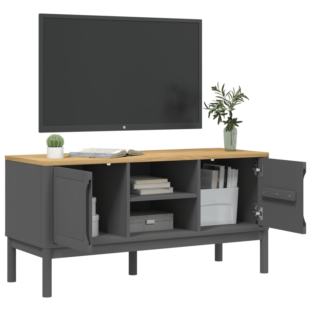 FLORO szürke tömör fenyőfa TV-szekrény 114 x 43 x 55 cm