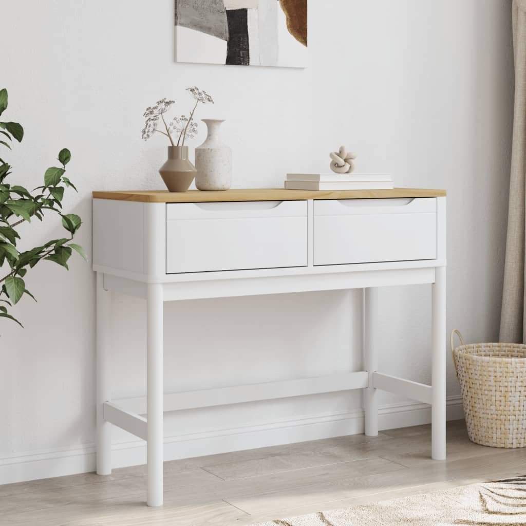 FLORO fehér tömör fenyőfa tálalóasztal 89,5 x 36,5 x 73 cm