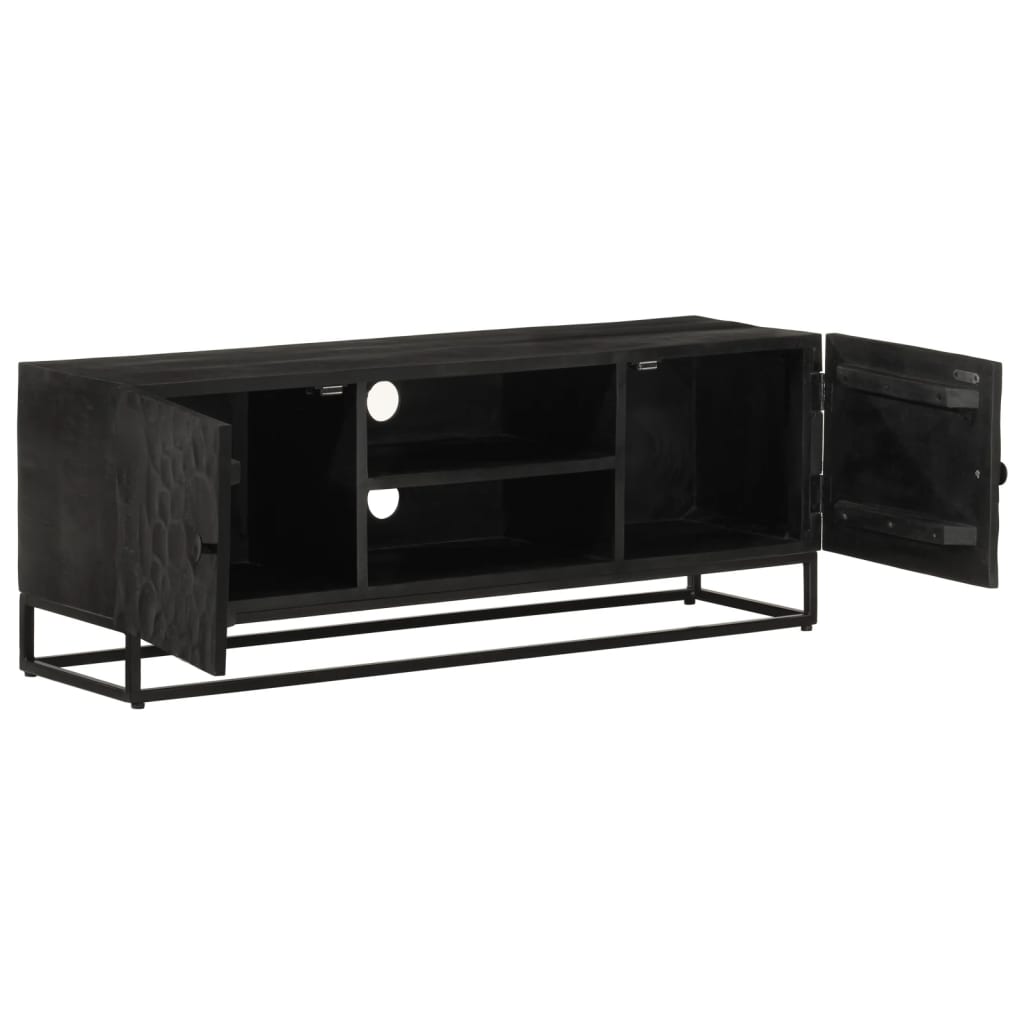 fekete tömör mangófa és vas TV-szekrény 110 x 30 x 40 cm