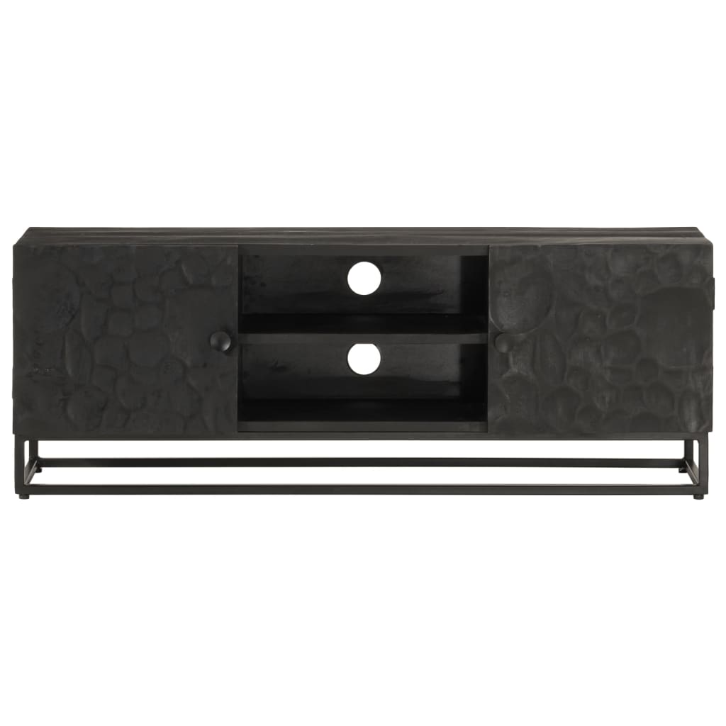 fekete tömör mangófa és vas TV-szekrény 110 x 30 x 40 cm