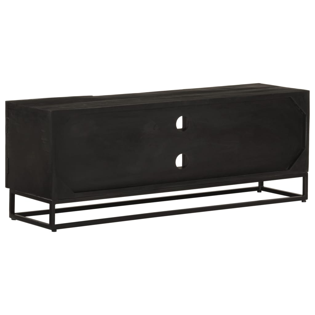 fekete tömör mangófa és vas TV-szekrény 110 x 30 x 40 cm