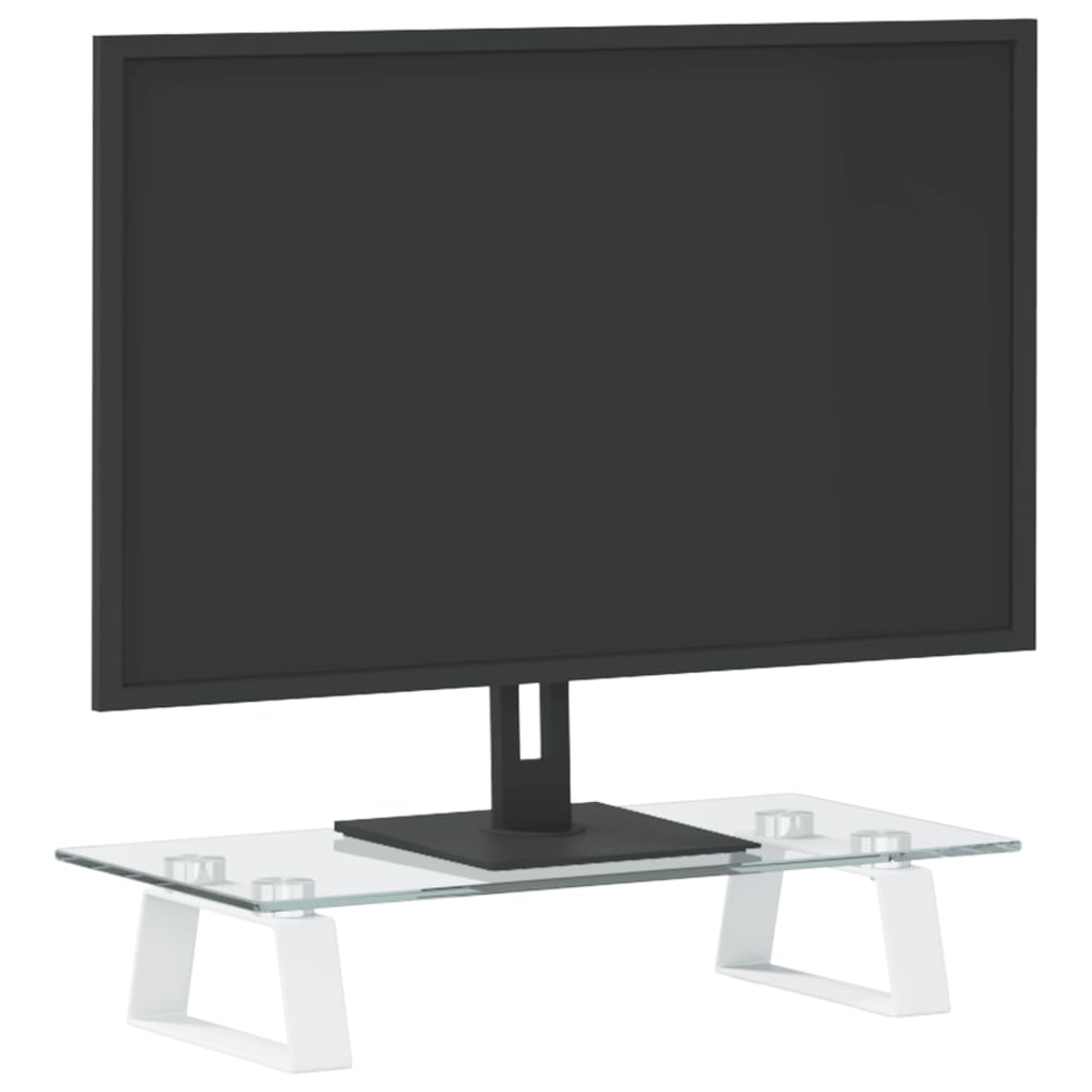 fehér edzett üveg és fém monitorállvány 40 x 20 x 8 cm