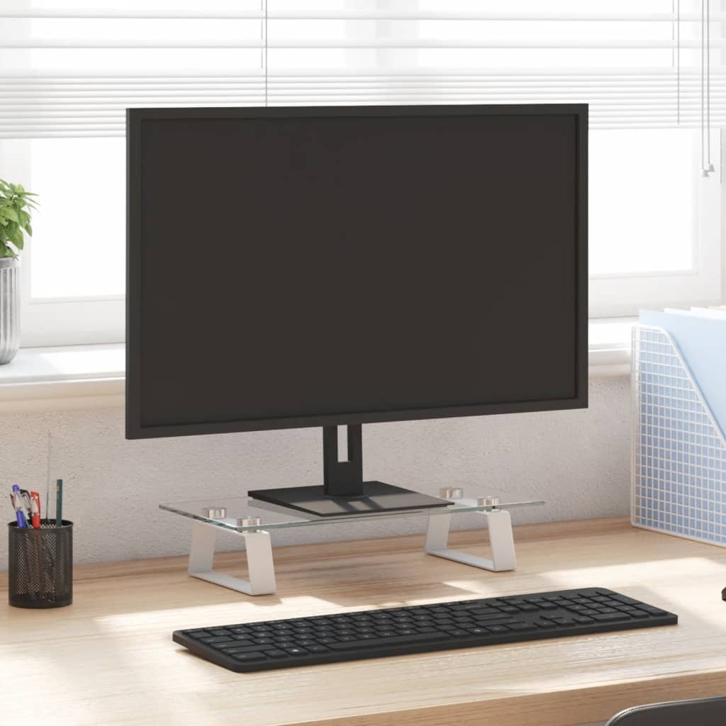 fehér edzett üveg és fém monitorállvány 40 x 20 x 8 cm