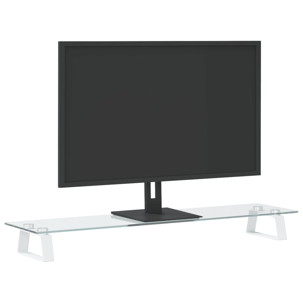 fehér edzett üveg és fém monitorállvány 80 x 20 x 8 cm