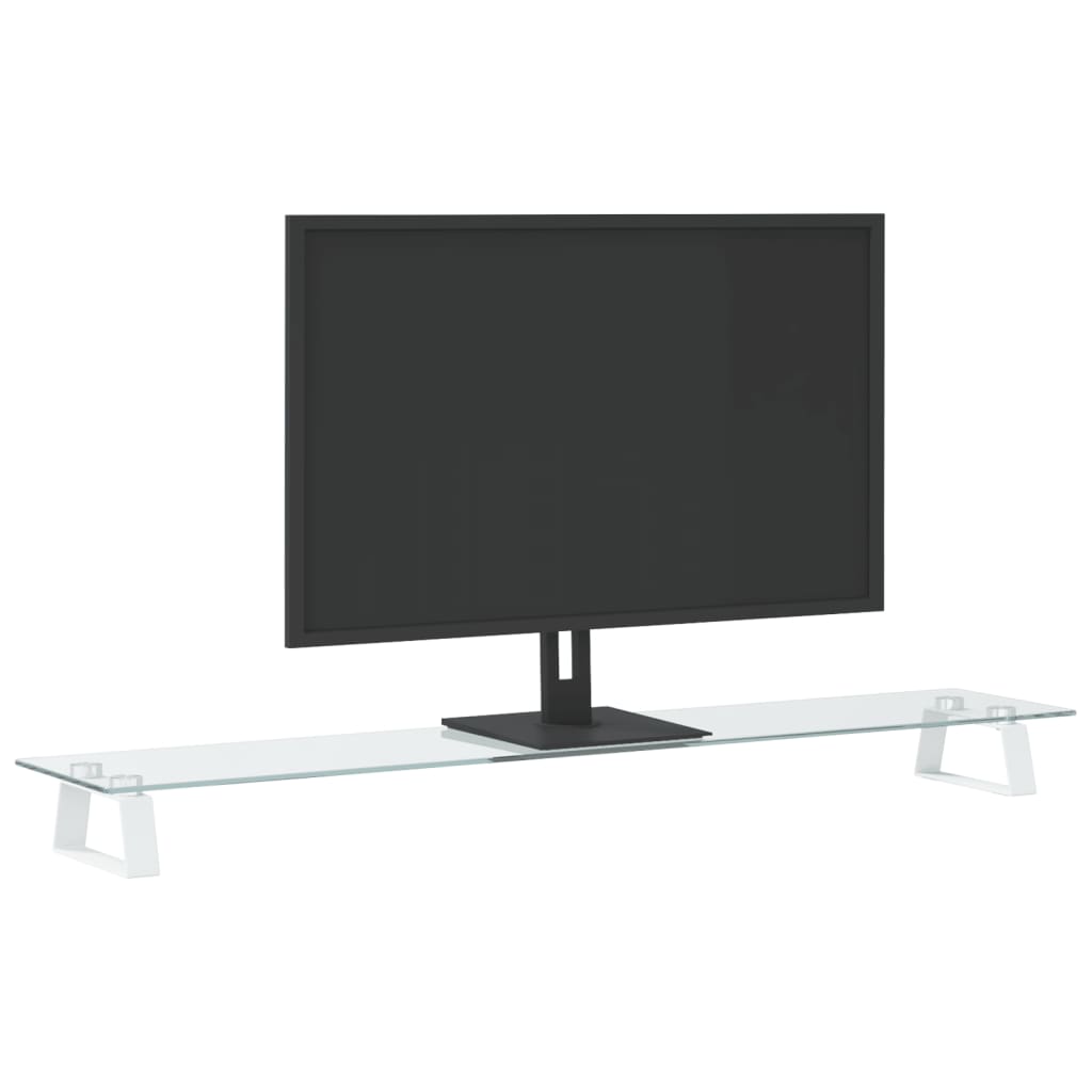fehér edzett üveg és fém monitorállvány 100 x 20 x 8 cm
