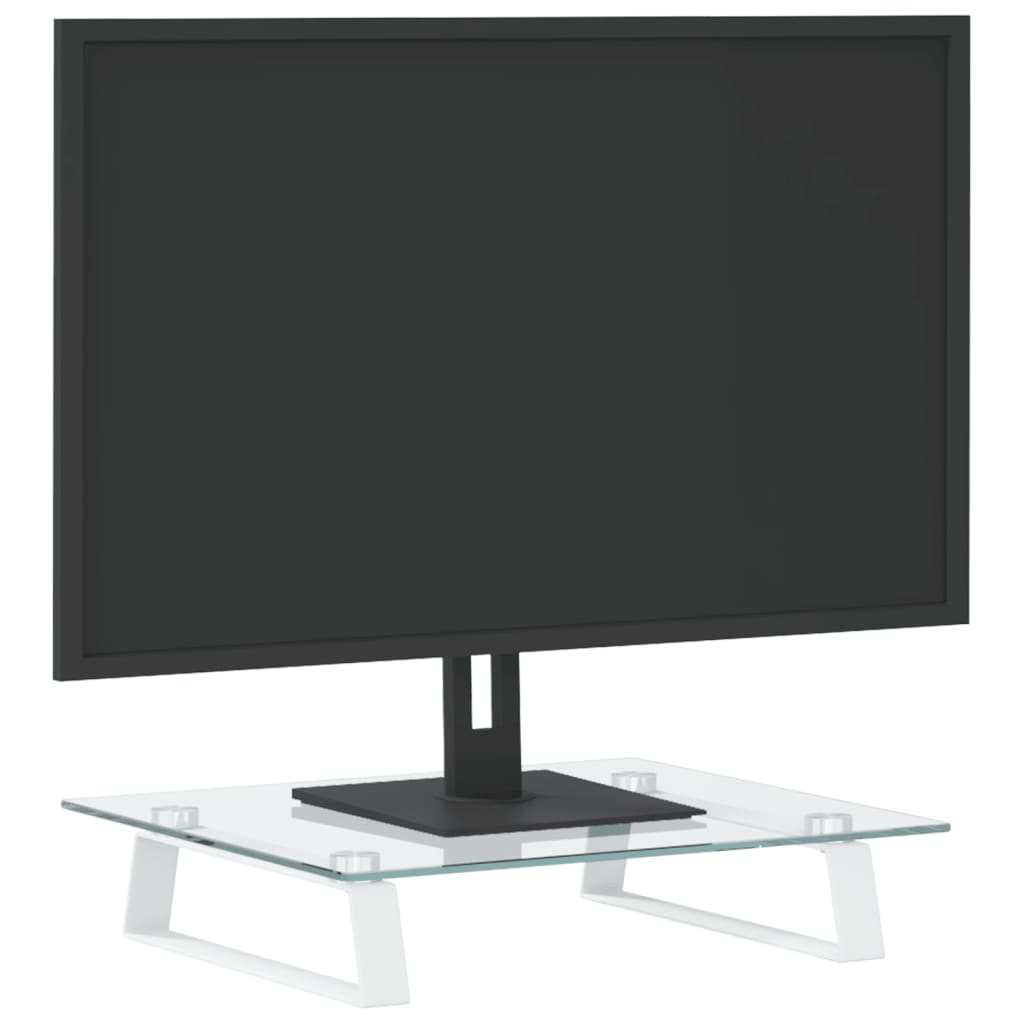 fehér edzett üveg és fém monitorállvány 40 x 35 x 8 cm