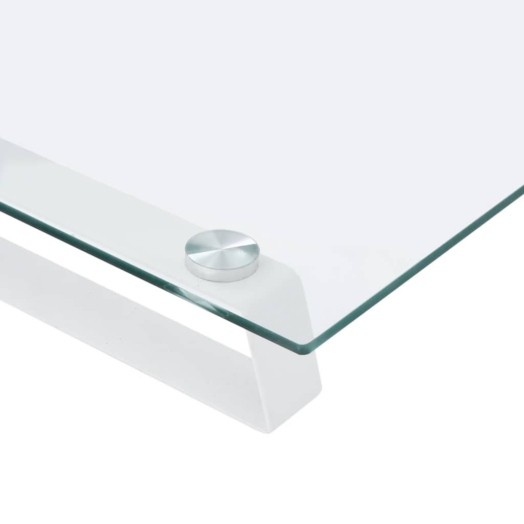 fehér edzett üveg és fém monitorállvány 80 x 35 x 8 cm