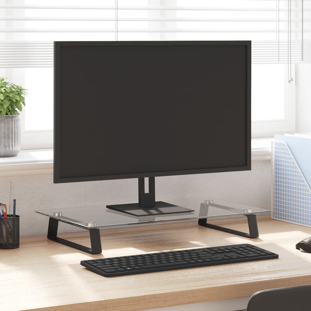 fekete edzett üveg és fém monitorállvány 60 x 35 x 8 cm