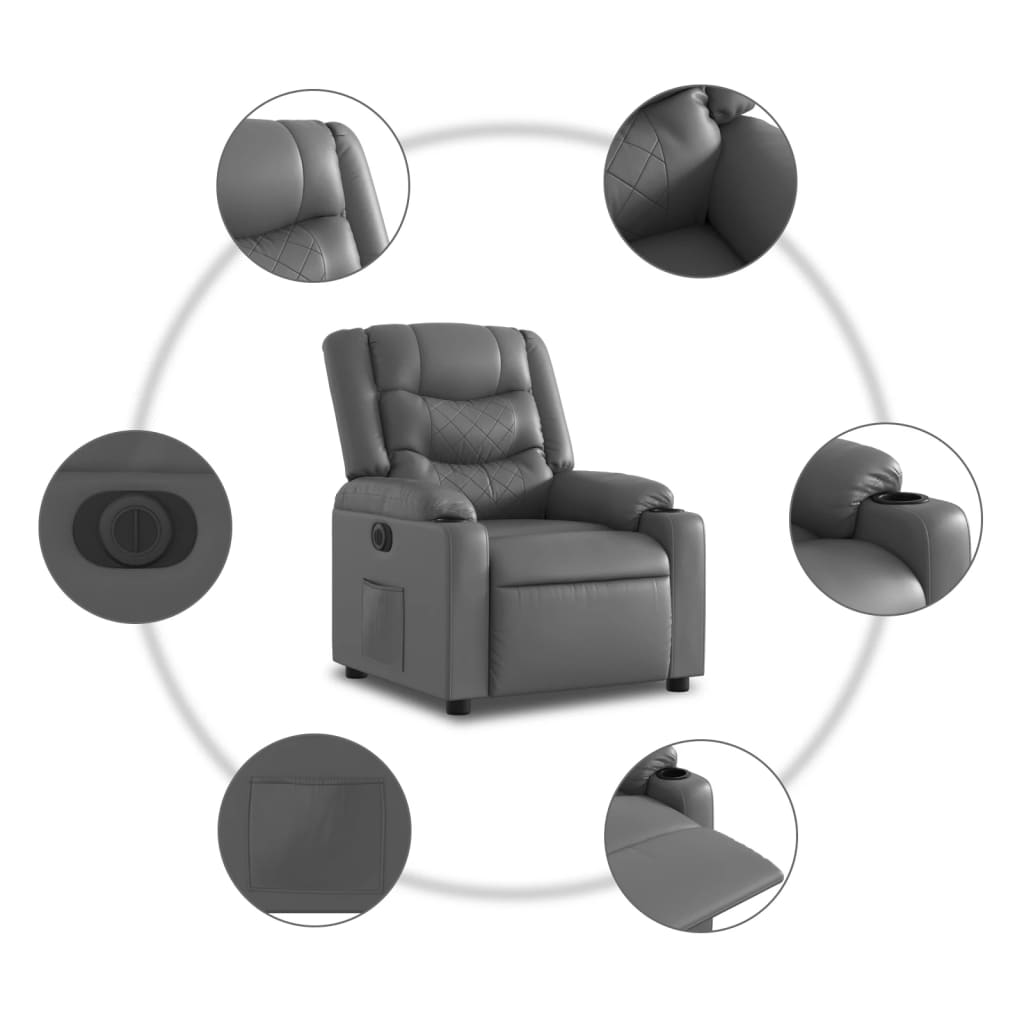 elektromos szürke műbőr felállást segítő dönthető fotel