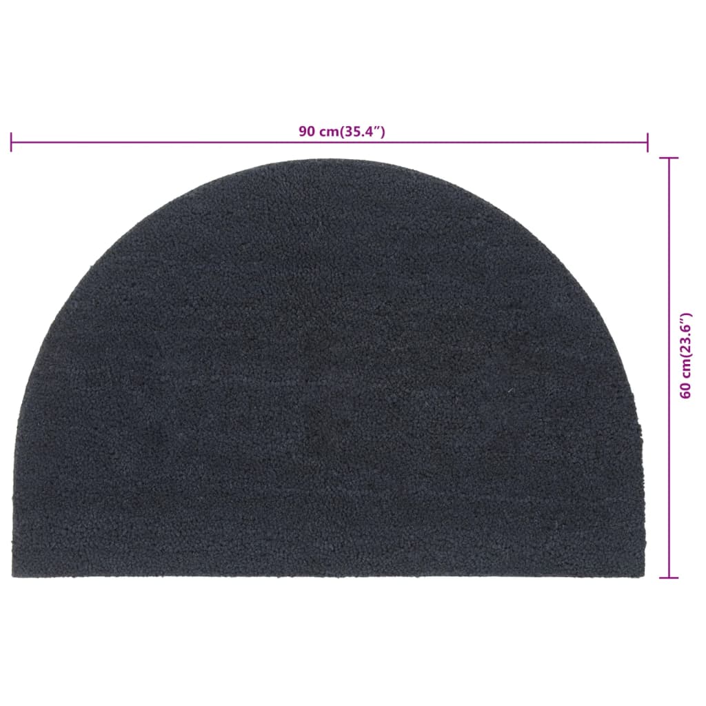 sötétszürke félkör alakú lábtörlő 60 x 90 cm csomózott kókuszrostból