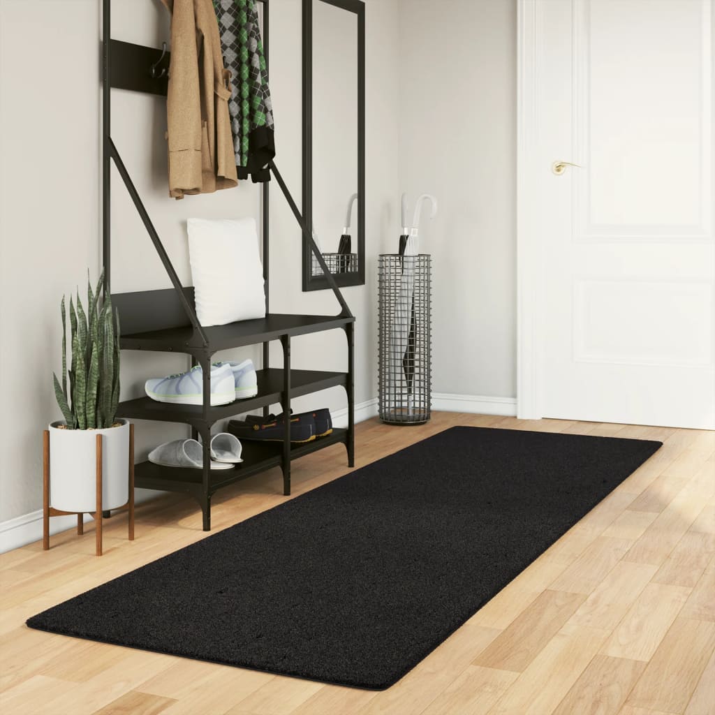 HUARTE fekete rövid szálú puha és mosható szőnyeg 80 x 250 cm