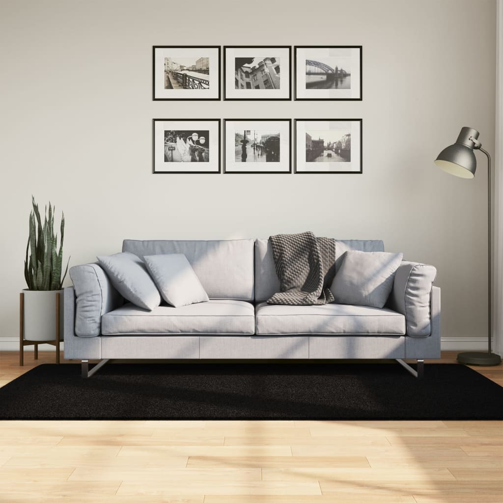 HUARTE fekete rövid szálú puha és mosható szőnyeg 100 x 200 cm
