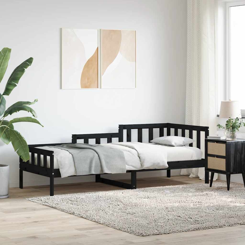 fekete tömör fenyőfa kanapéágy 80 x 200 cm