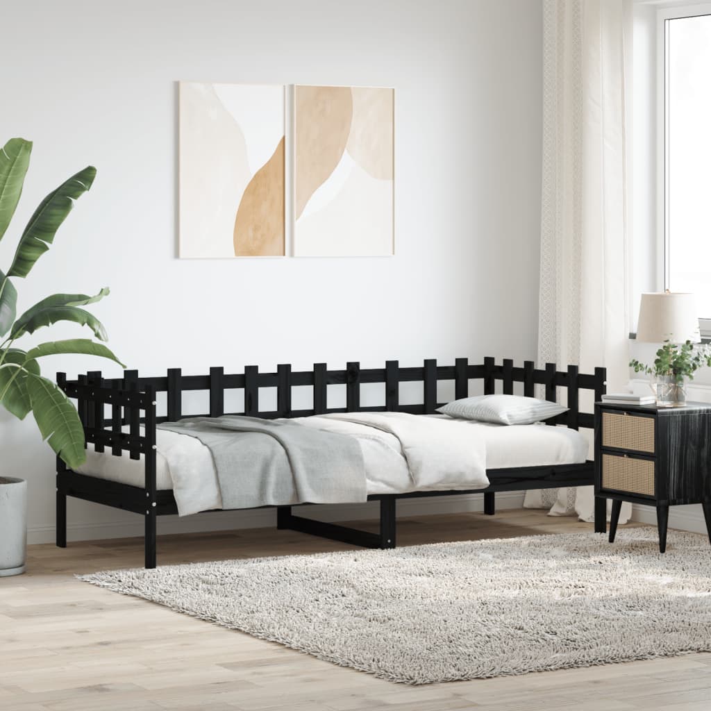 fekete tömör fenyőfa kanapéágy 90 x 190 cm