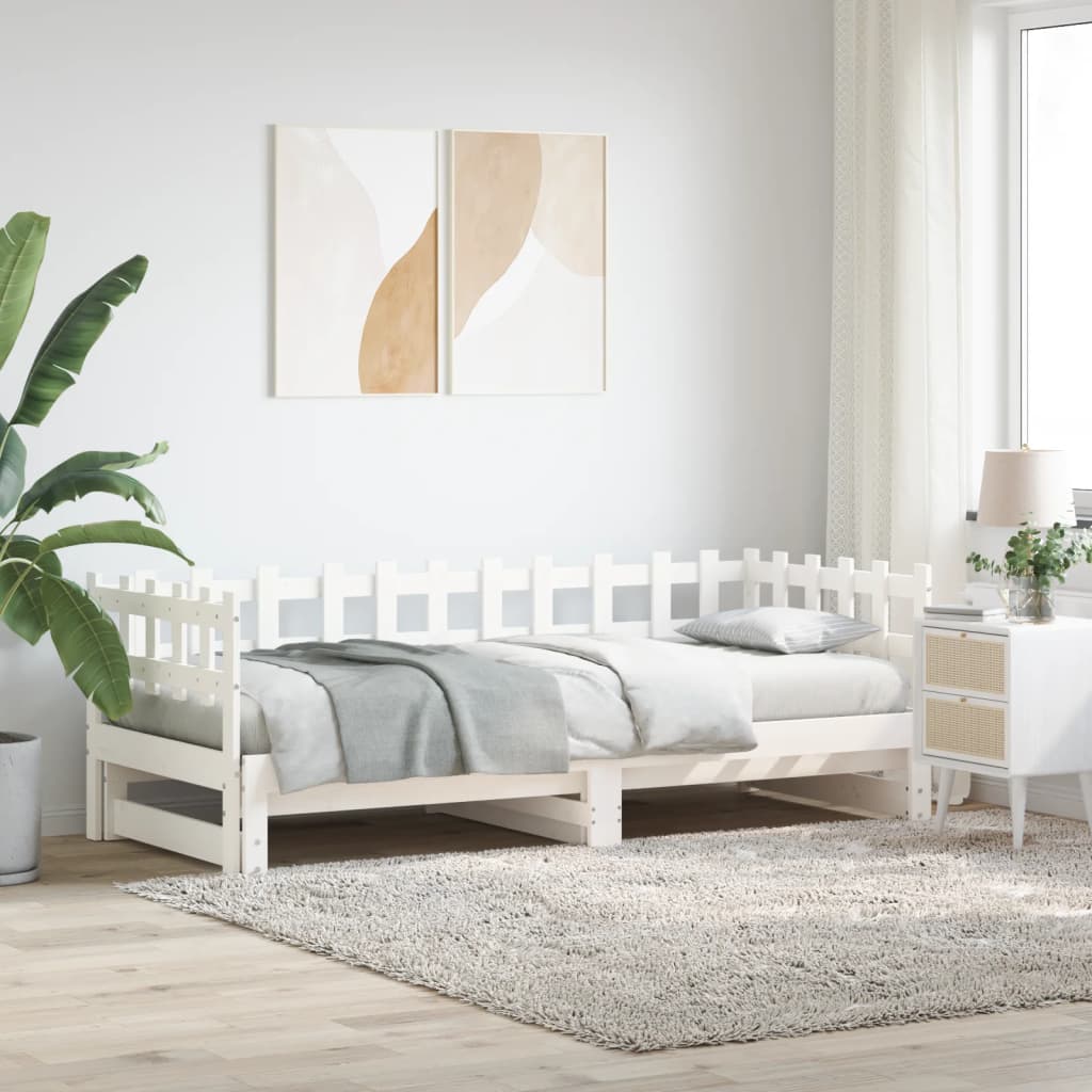fehér tömör fenyőfa kihúzható kanapéágy 2 x (90 x 200) cm