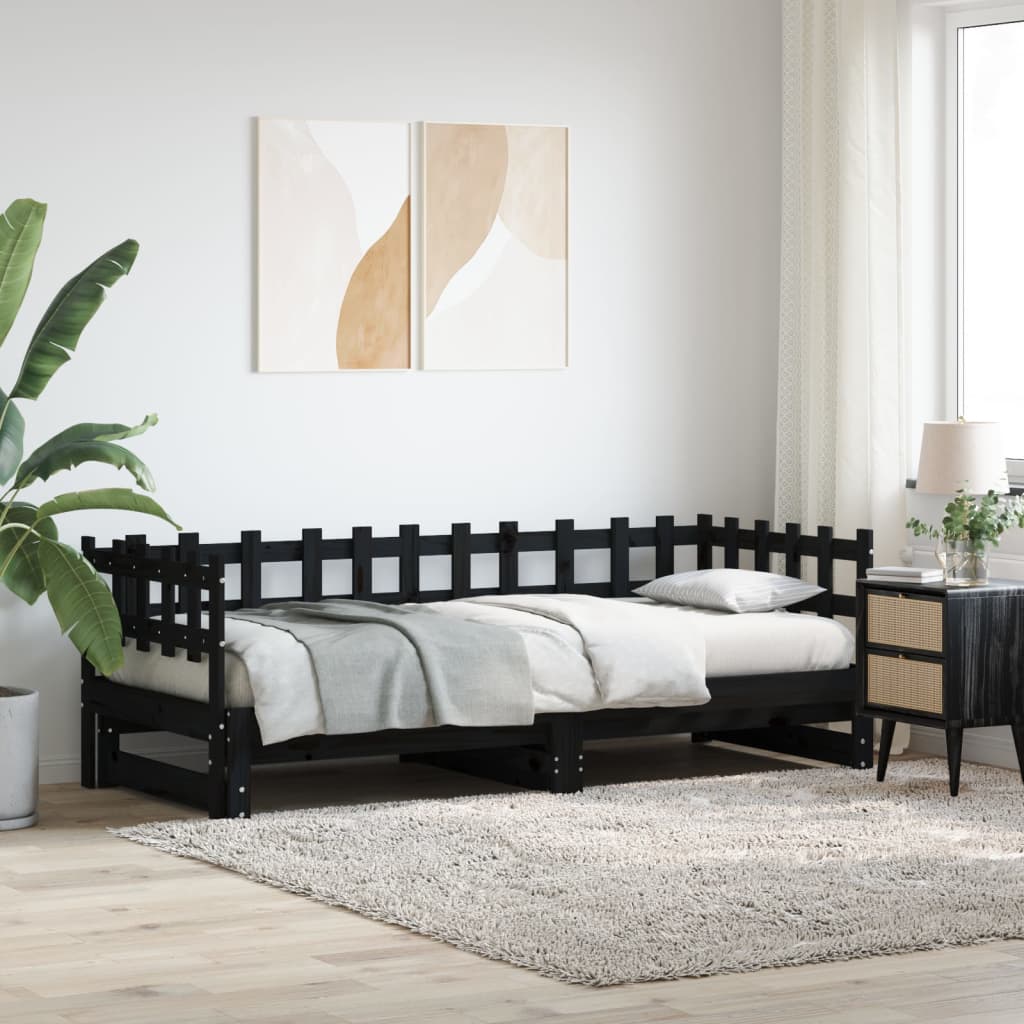 tömör fa kihúzható nappali ágy matrac nélkül 2x(90x190) cm
