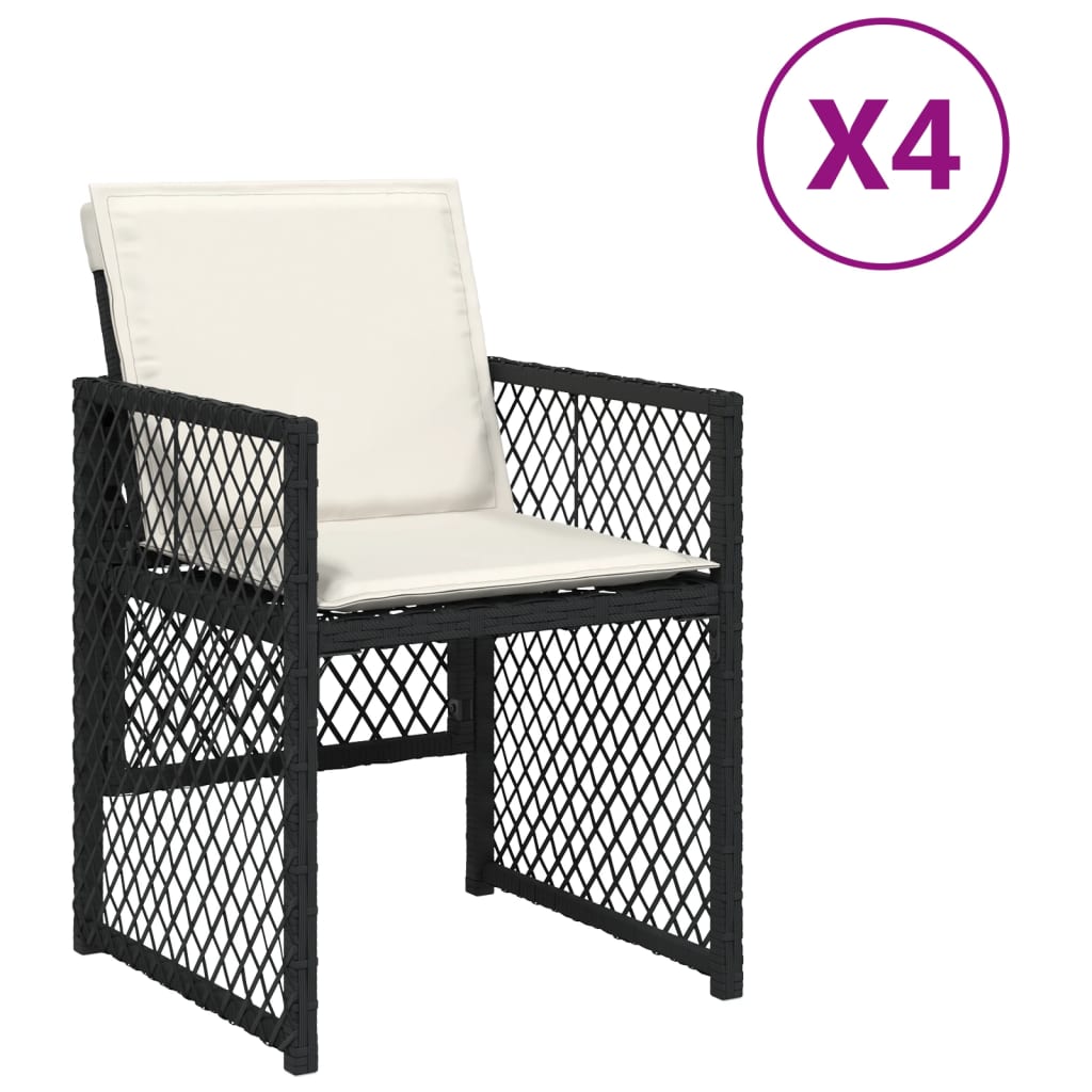 4 db fekete polyrattan kerti szék párnával