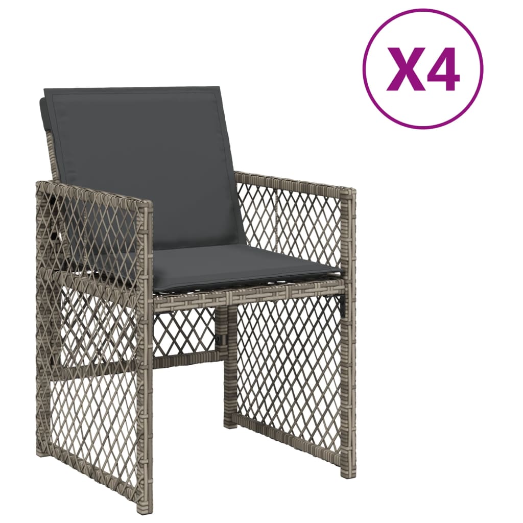 4 db szürke polyrattan kerti szék párnával