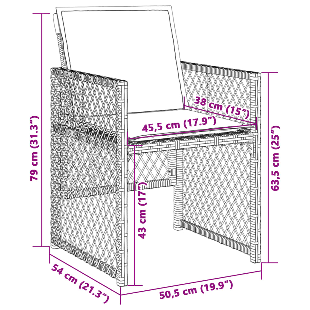 4 db barna polyrattan kerti szék párnával