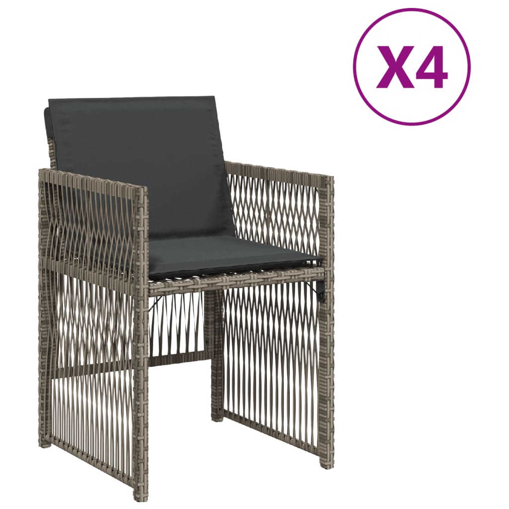 4 db szürke polyrattan kerti szék párnával