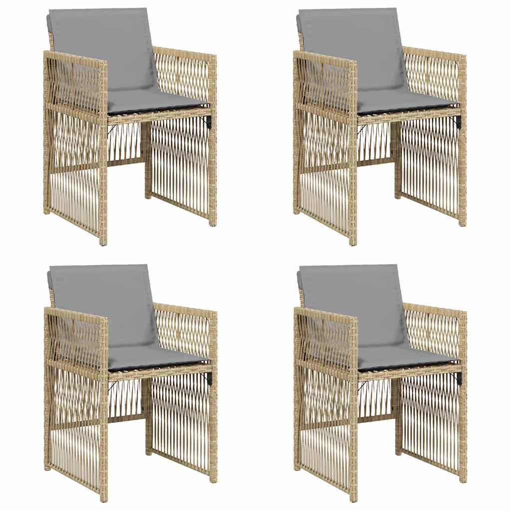 4 db vegyes bézs polyrattan kerti szék párnával