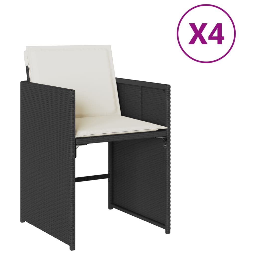 4 db fekete polyrattan kerti szék párnával