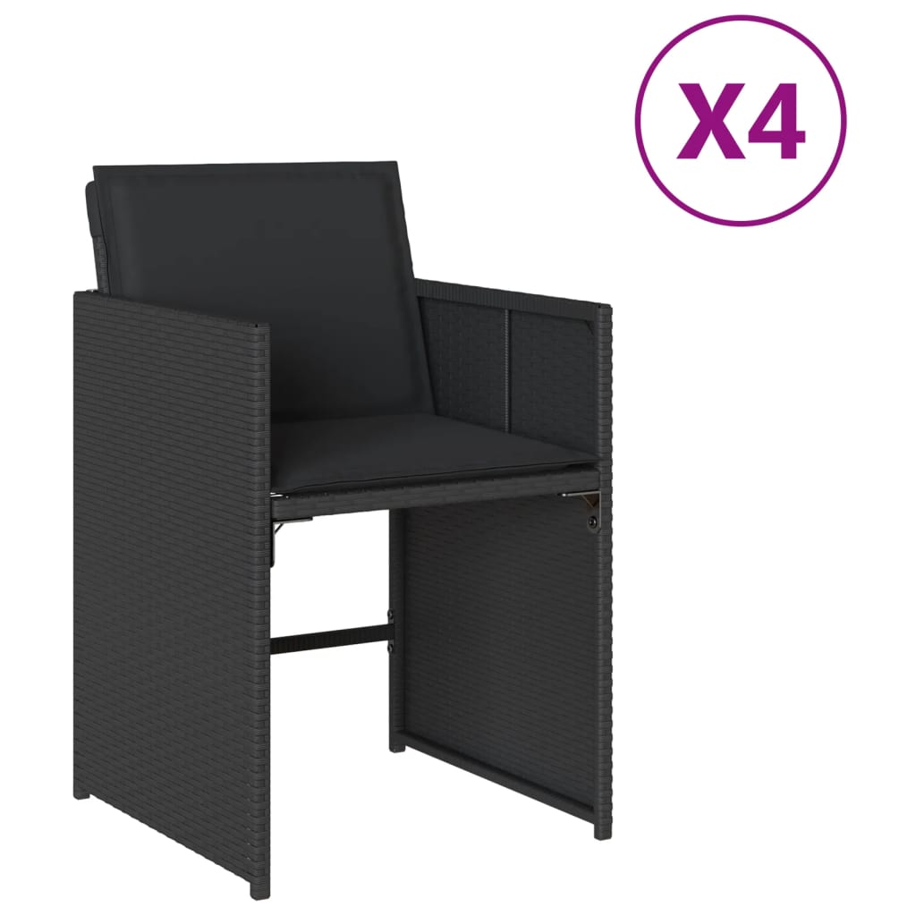 4 db fekete polyrattan kerti szék párnával