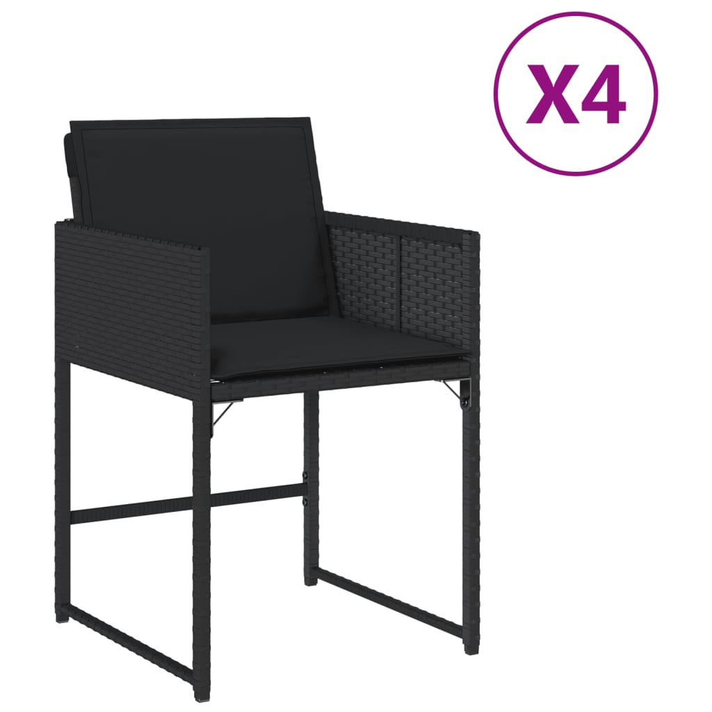 4 db fekete polyrattan kerti szék párnával