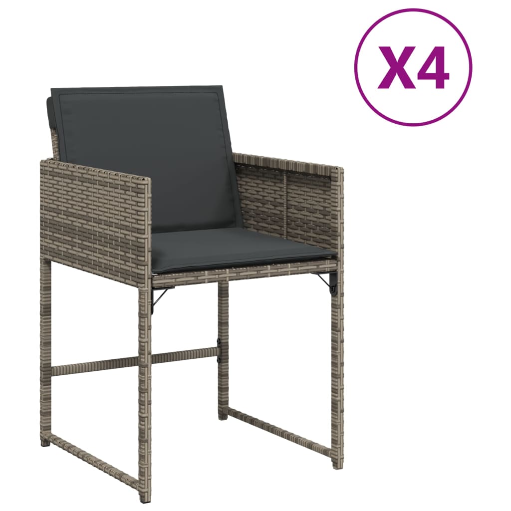 4 db szürke polyrattan kerti szék párnával