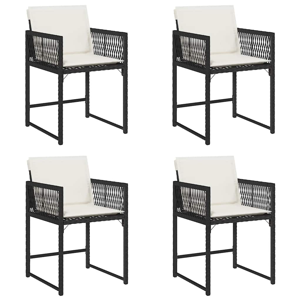 4 db fekete polyrattan kerti szék párnával