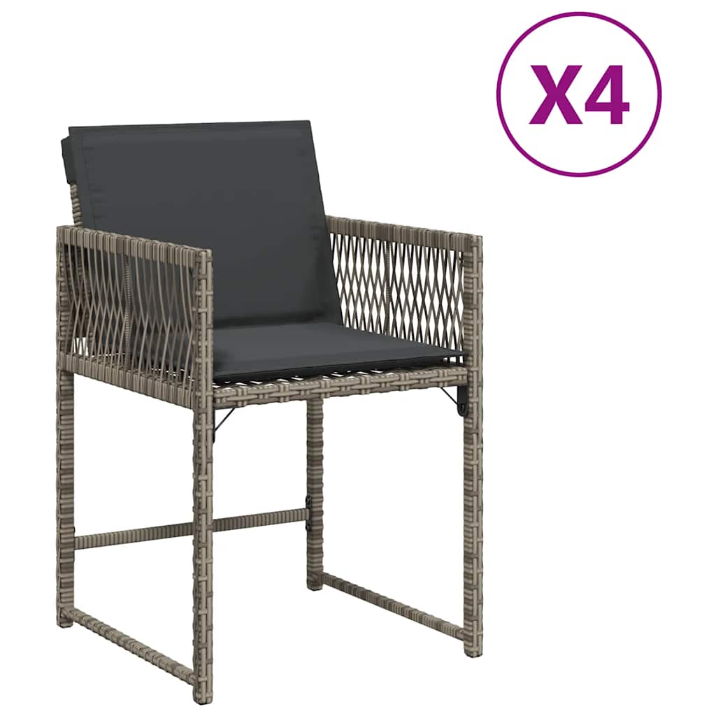 4 db szürke polyrattan kerti szék párnával